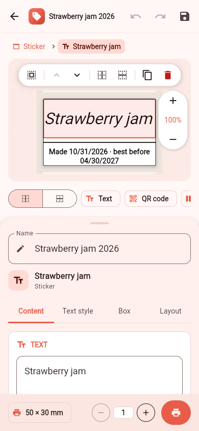 The editor with a text selected